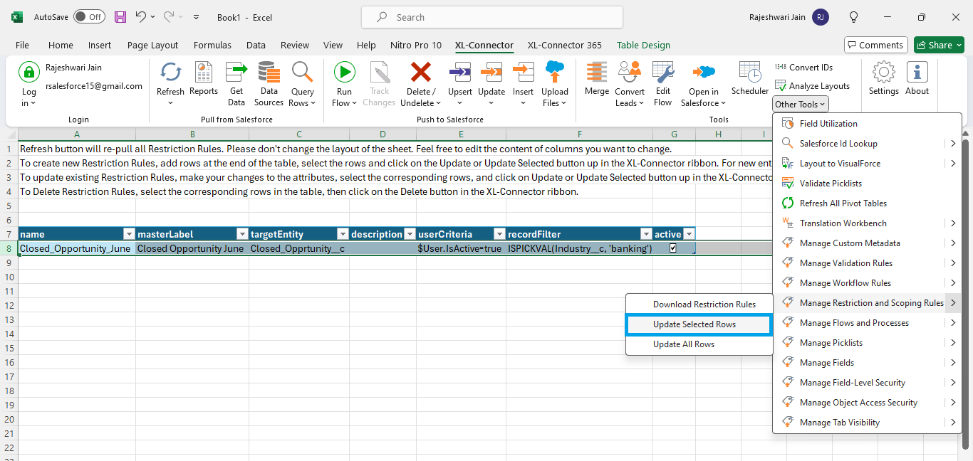 Update Restriction Rules using XL Connector