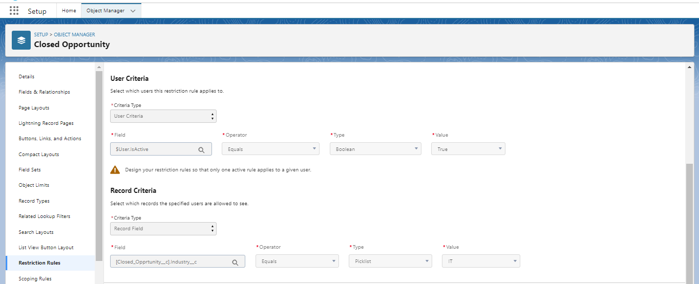 Restriction rules in Salesforce