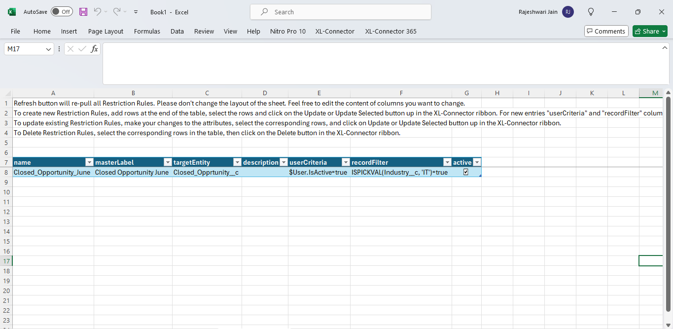 Manage Restriction Rules using XL Connector