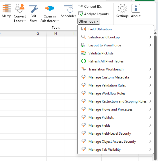 Salesforce Metadata tools in XL-Connector