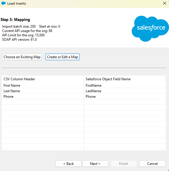 Field mapping in data loader