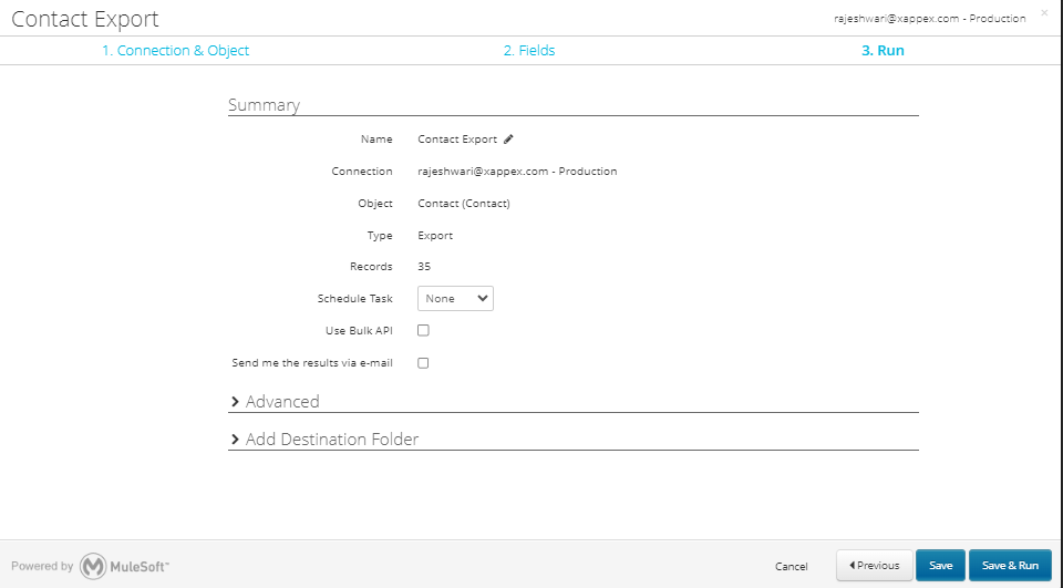 Export contacts from Salesforce to CSV using dataloader.io