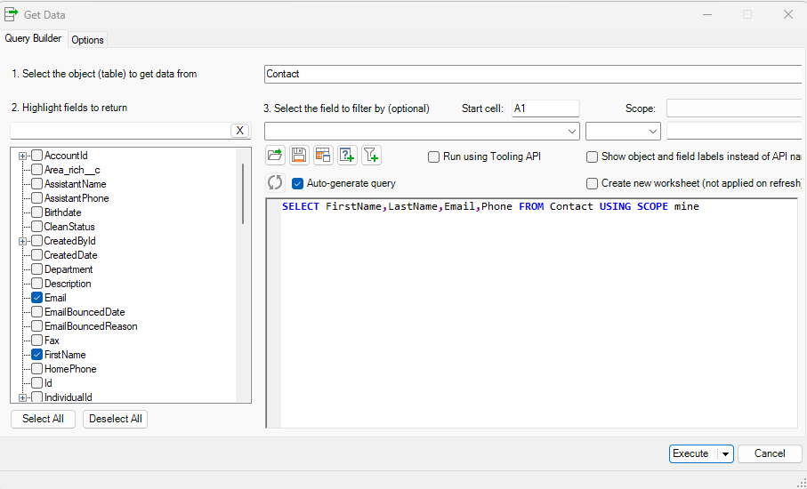 Export Contacts from Salesforce to Excel using XL- Connector