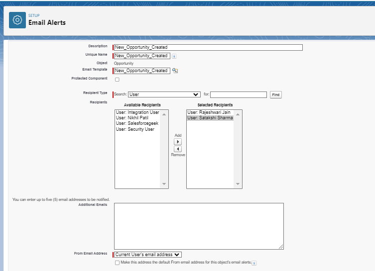 Email alert in Salesforce