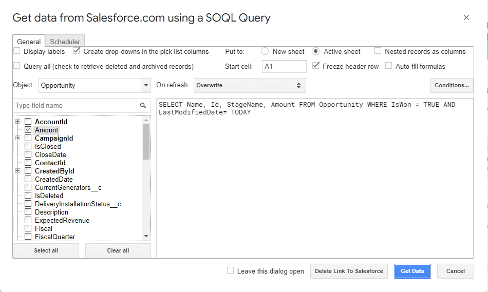 Get data using SOQL in G-Connector