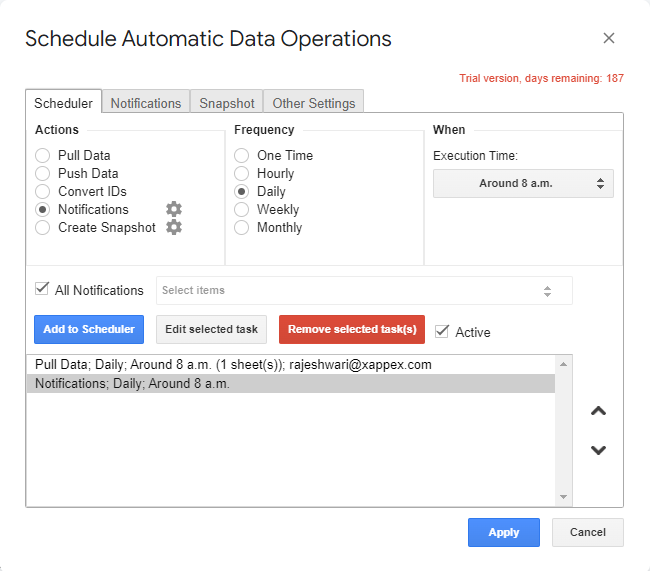 Add Notifications to the Scheduler in G-Connector