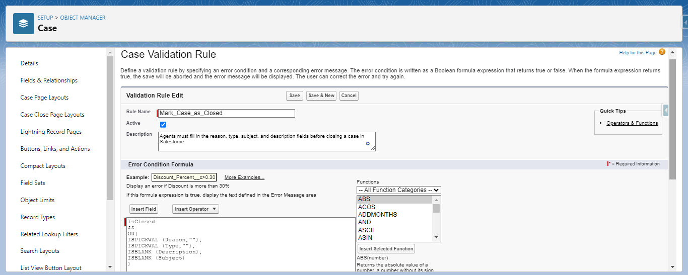 Salesforce Validation rule