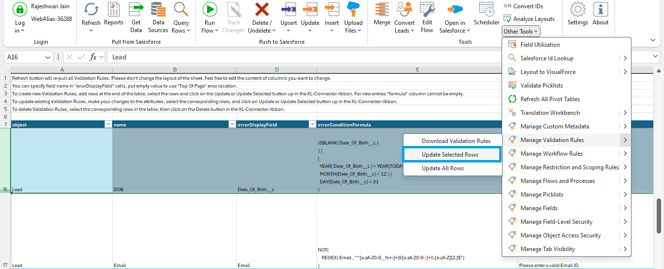 Update Validation Rules using XL-Connector