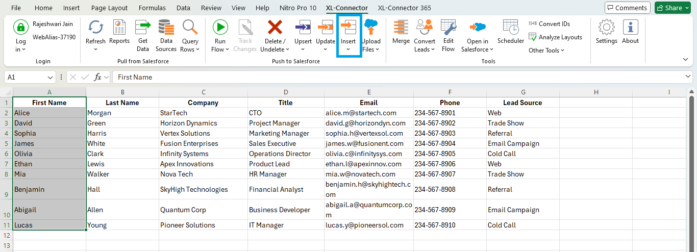 Import data to Salesforce using XL- Connector