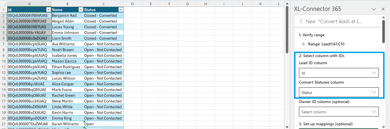 Select leads for Mass Convert using XL-Connector 365