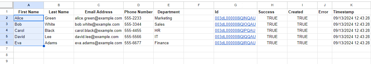 Review the import results in Google Sheet