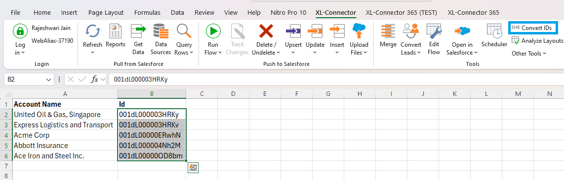 Convert 15 to 18 in Salesforce using XL-Connector