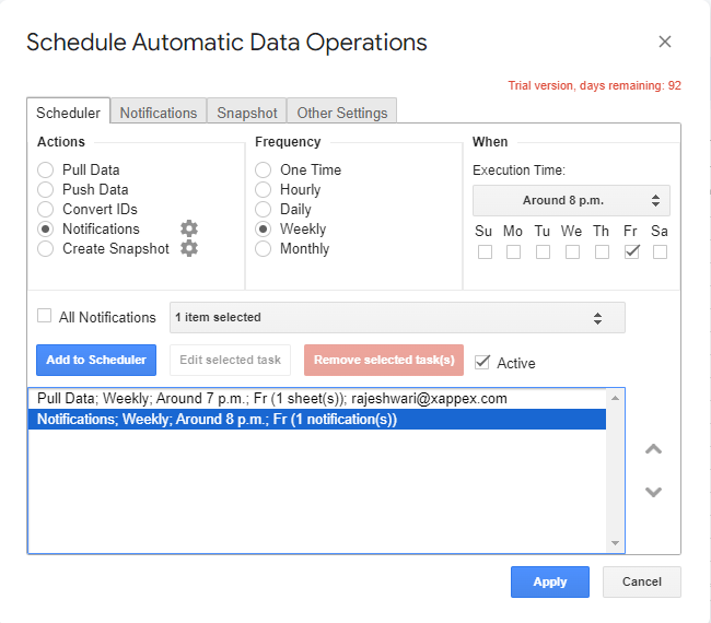 Add Email notification to the Scheduler