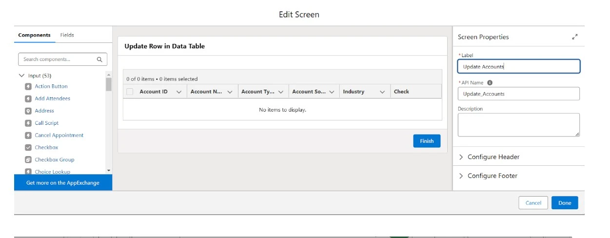 Label for Data Table in Screen Element