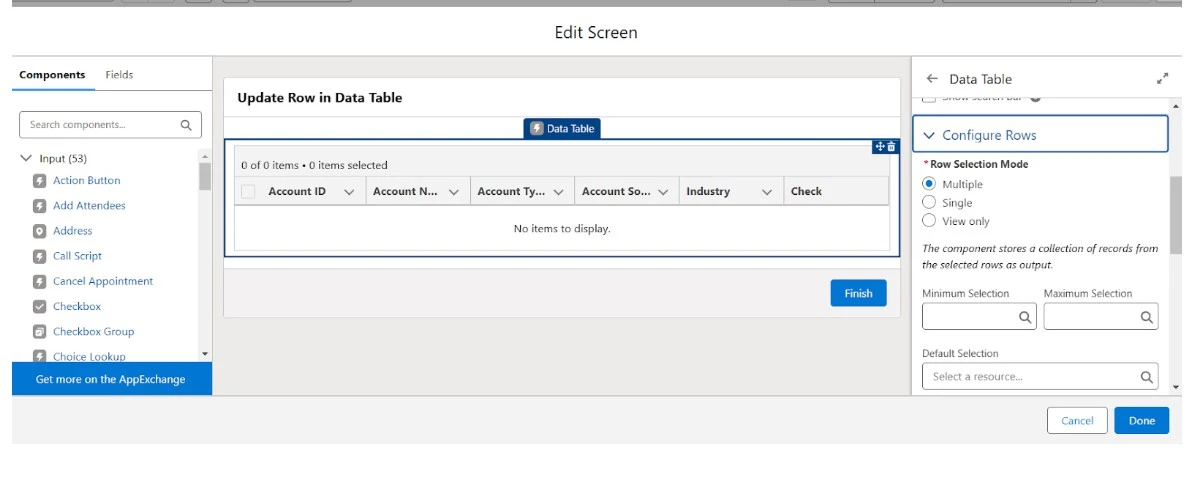 Configure Rows in Data Table