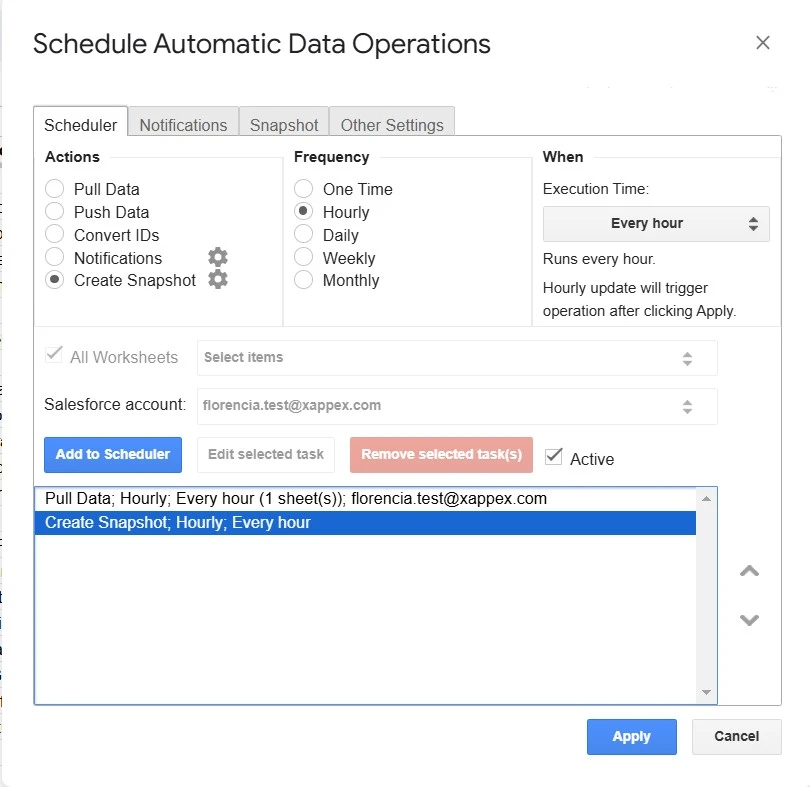 Svheduling snapshots in G-Connector