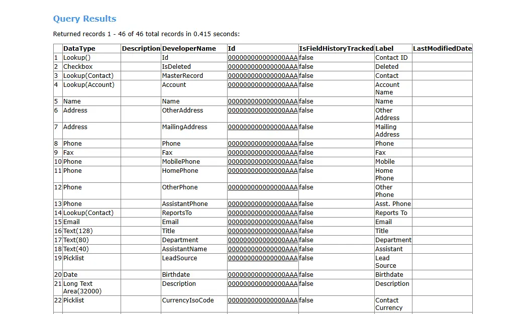 Export Fields Per Object in Salesforce using Workbench