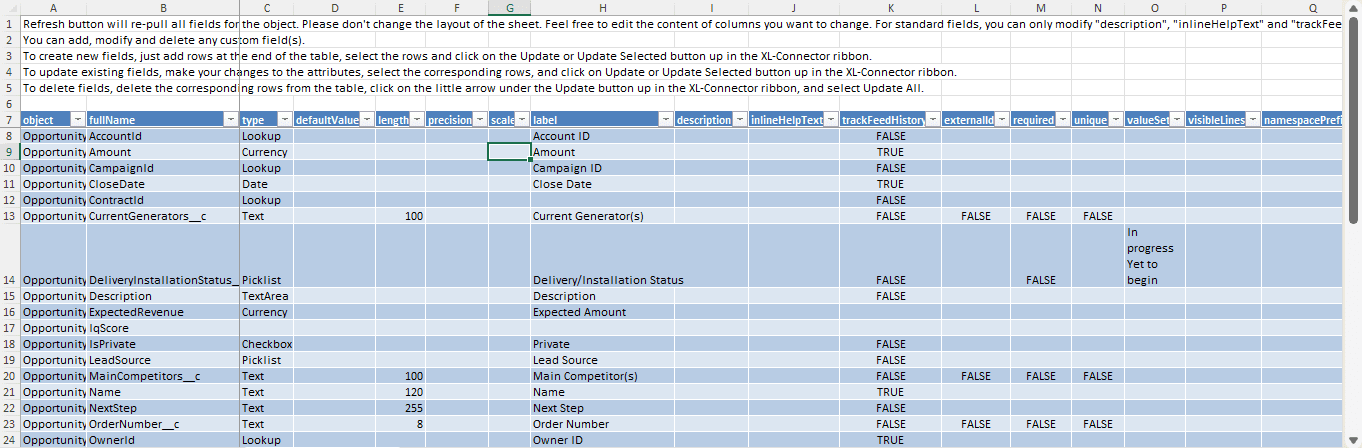 Export Fields Per Object in Salesforce using XL-Connector