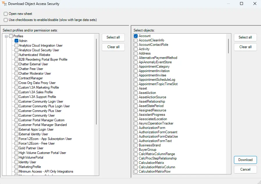 Salesforce mass download permissions set using XL-Connector