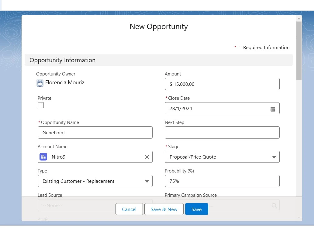 Editing Salesforce Opportunity