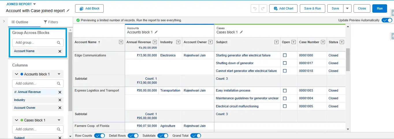 Group the Rows for Joined Report in Salesforce