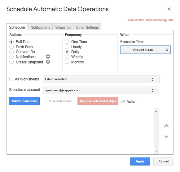 Schedule Automatic Data Operations in the G-Connector