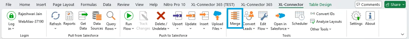 Click on Merge option from XL-Connector ribbon