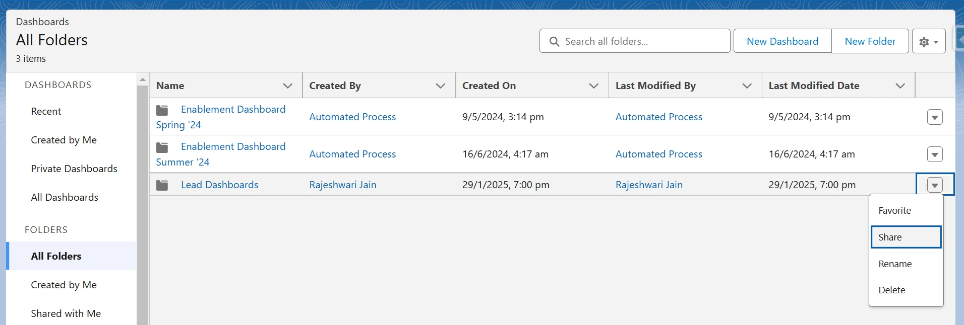 Sharing Dashboards in Salesforce