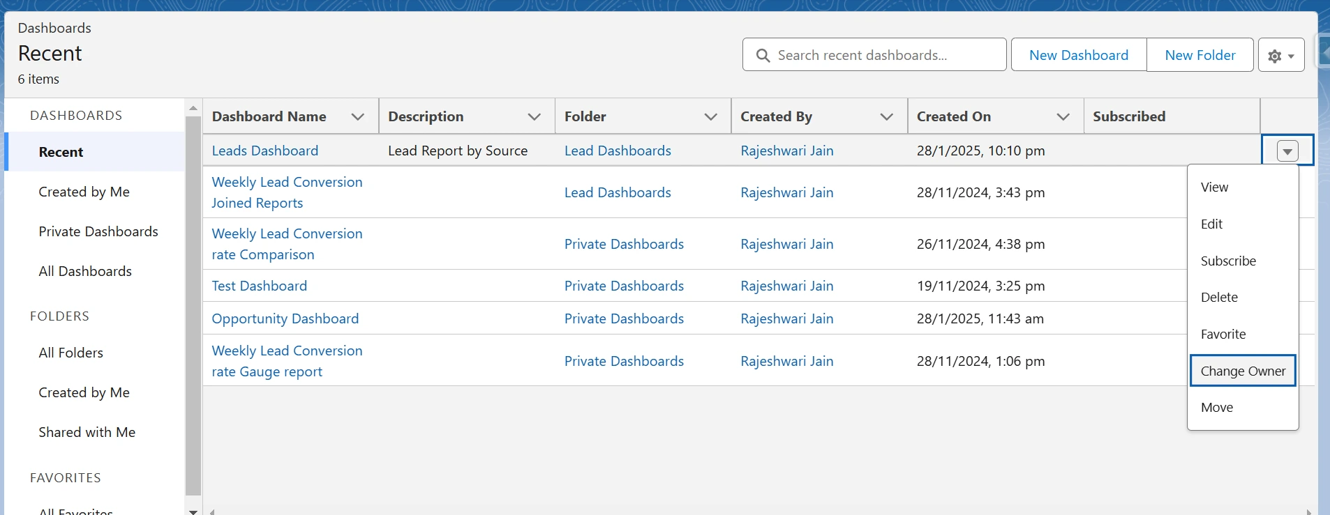 Change Dashboard owner